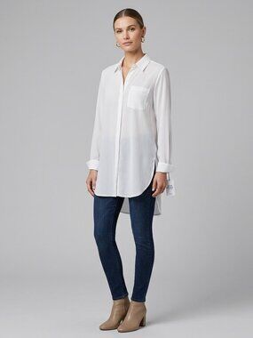 Haute Project Los Angeles NWOT white long sleeve button down tunic blouse, M